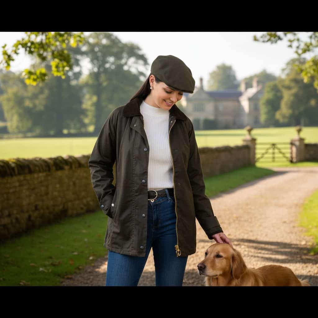Women’s Waxed Jacket – Green Midi Length by Hatman of Ireland