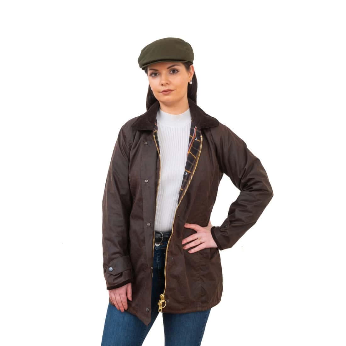 Women’s Waxed Jacket – Brown Midi Length by Hatman of Ireland - Image 5