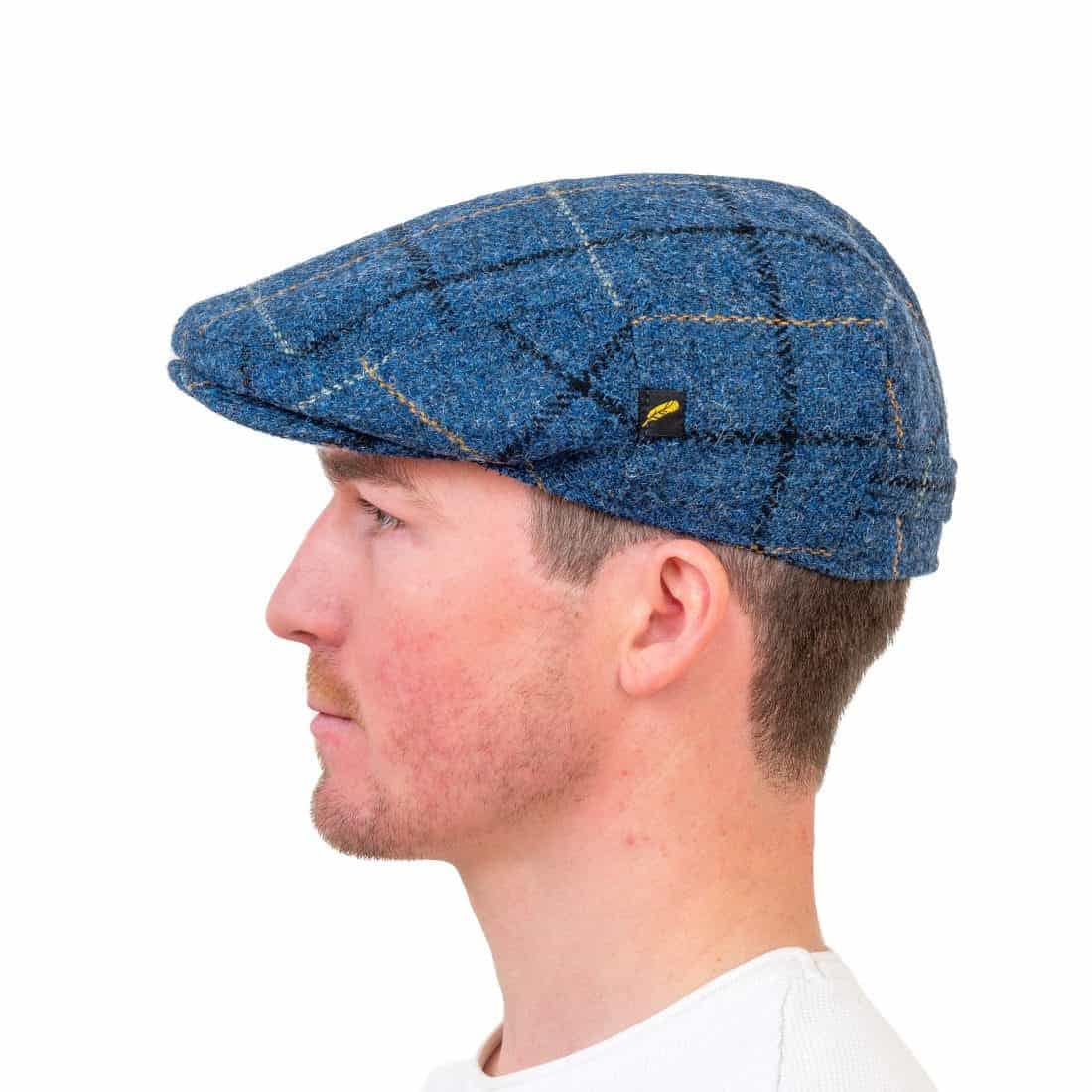 Harris Tweed Flat Cap – Blue Check Pattern - Image 4