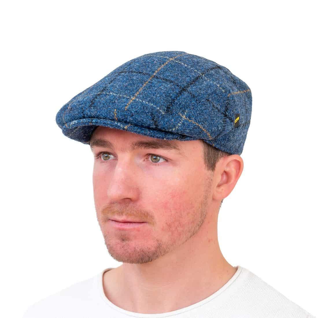 Harris Tweed Flat Cap – Blue Check Pattern - Image 2