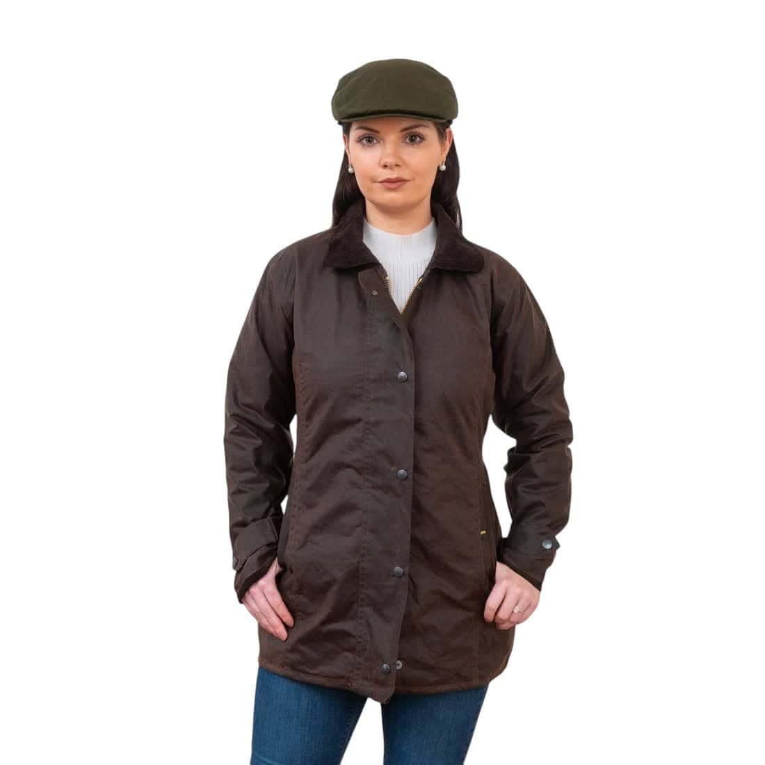 Women’s Waxed Jacket – Brown Midi Length by Hatman of Ireland - Image 2