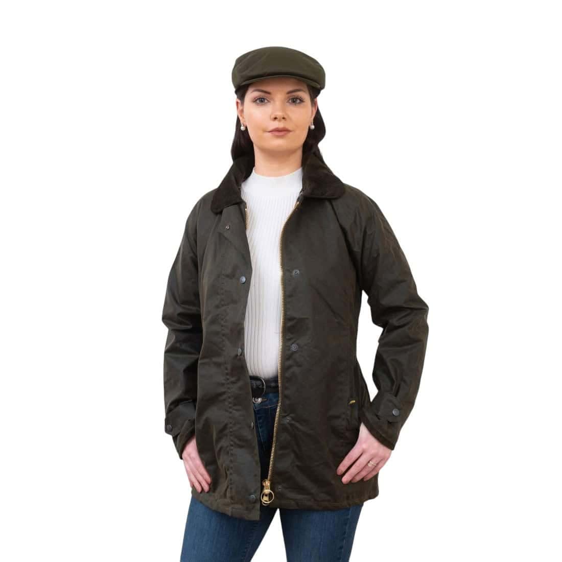 Women’s Waxed Jacket – Green Midi Length by Hatman of Ireland - Image 4