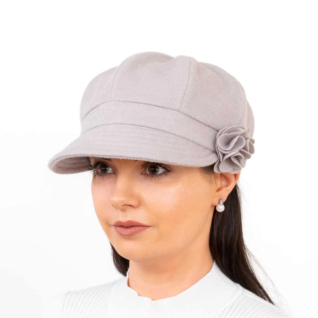 Women’s One Size Bakerboy Hat – Chalk Coloured Brushed Wool