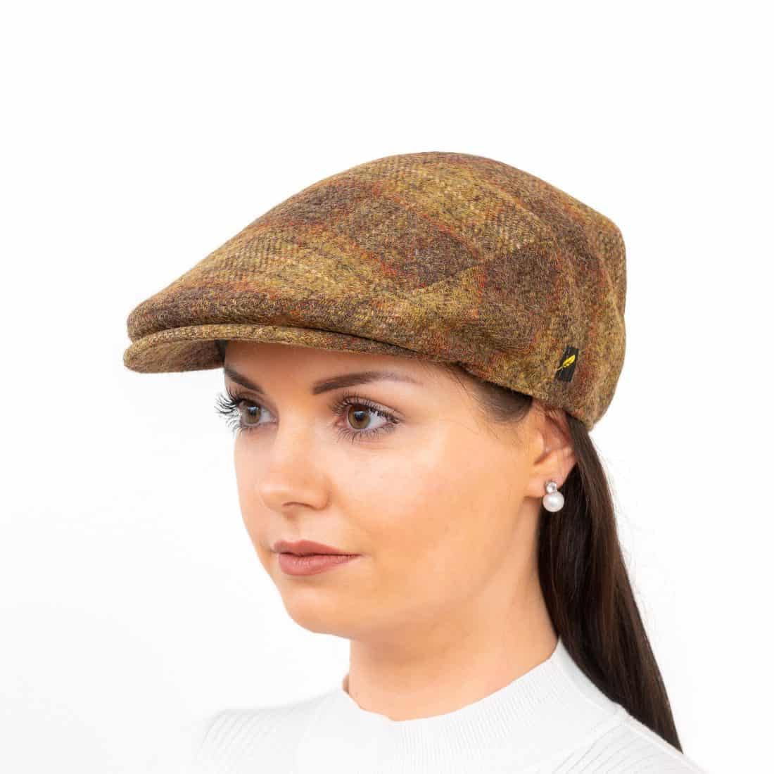 Irish Tweed Stretch-Fit Flat Cap - Rustic Check - Aran Model
