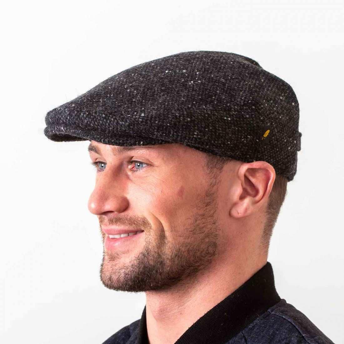 Charcoal Salt & Pepper Kerry Tweed Flat Cap - Heavyweight Tweed
