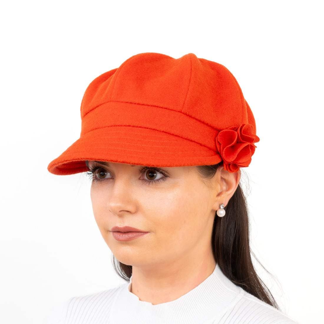 Women’s One Size Bakerboy Hat – Orange Colour Brushed Wool