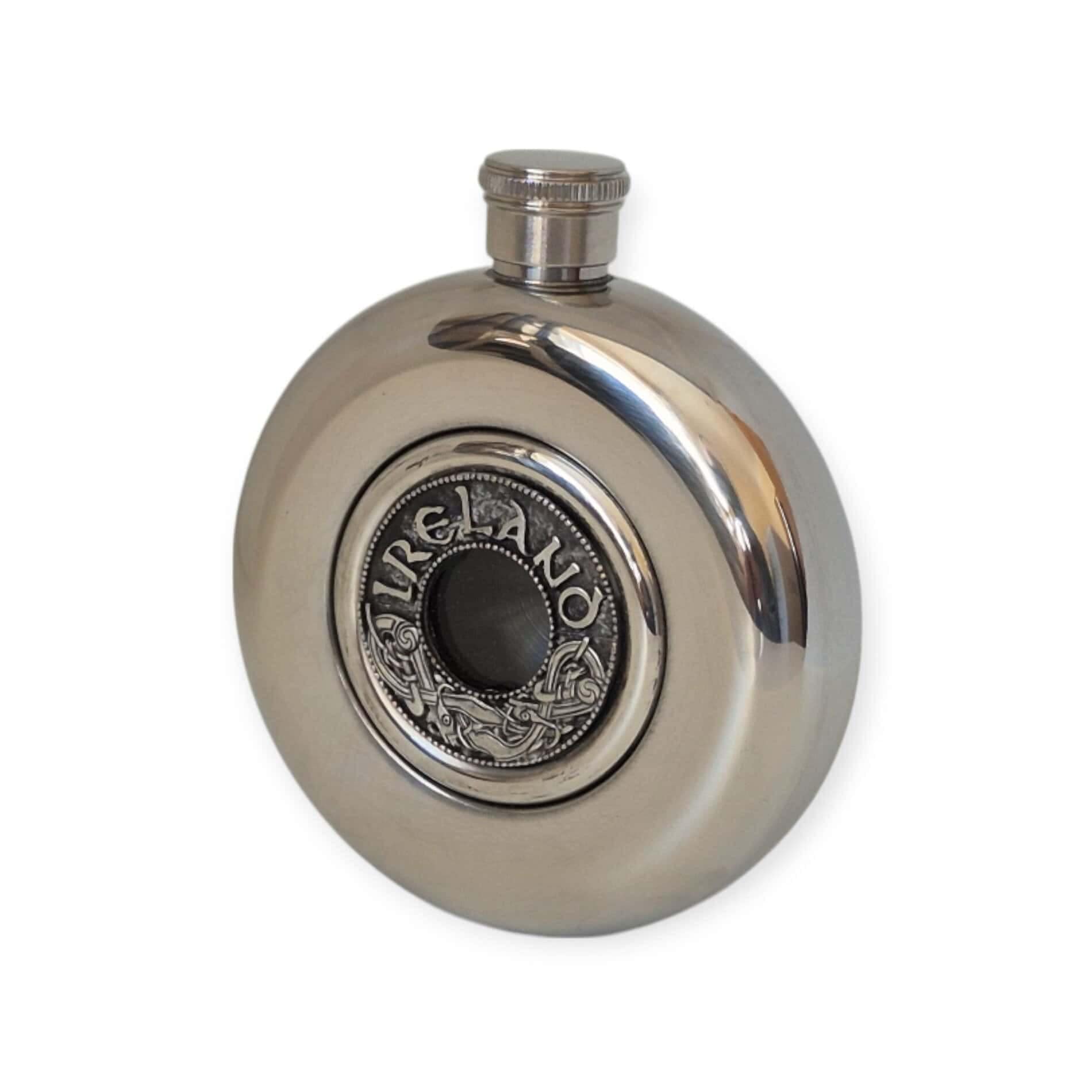 Round Irish Whiskey Flask – Ireland Kells Design Mullingar Pewter - Image 4