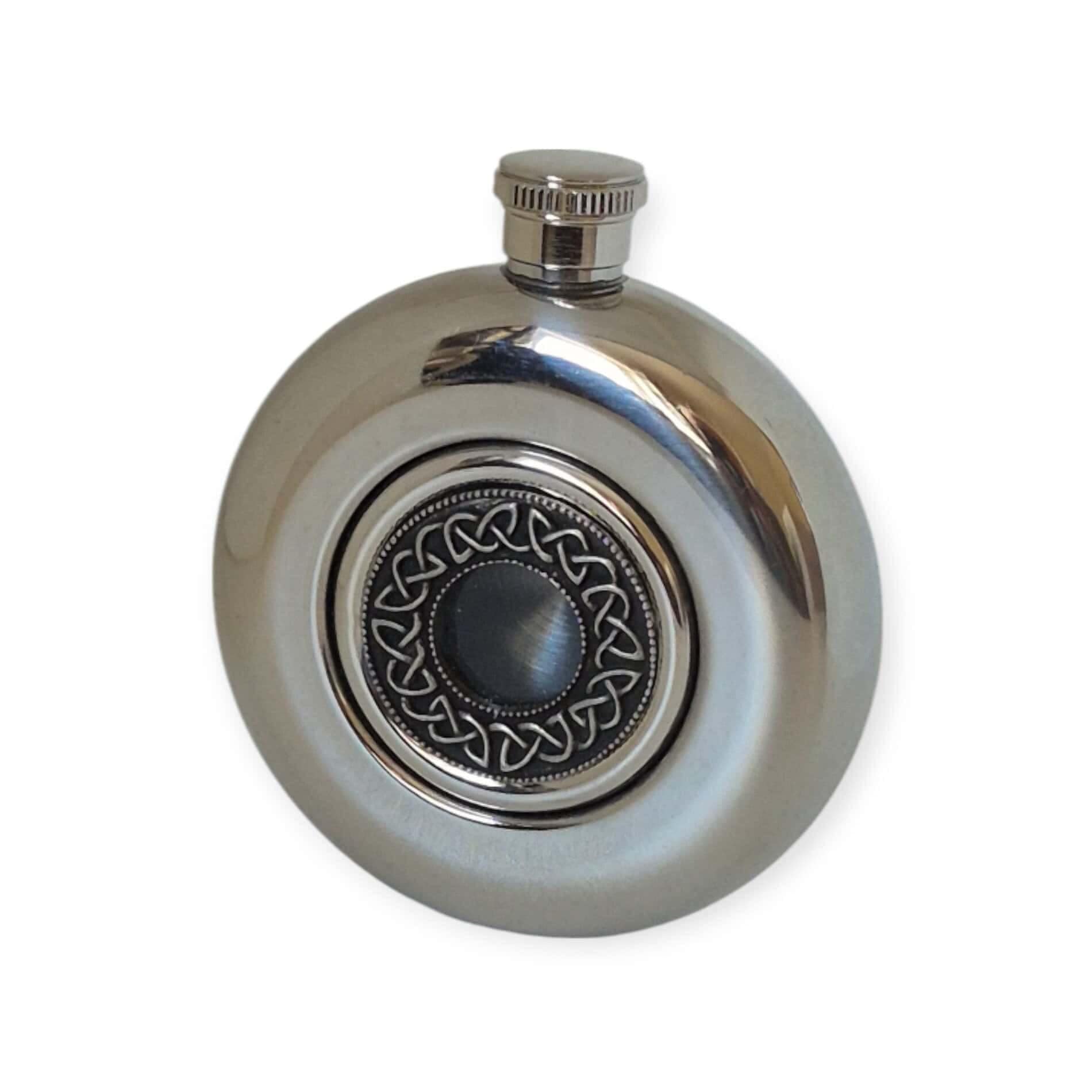 Round Irish Whiskey Flask – Celtic Knot Design - Mullingar Pewter - Image 3