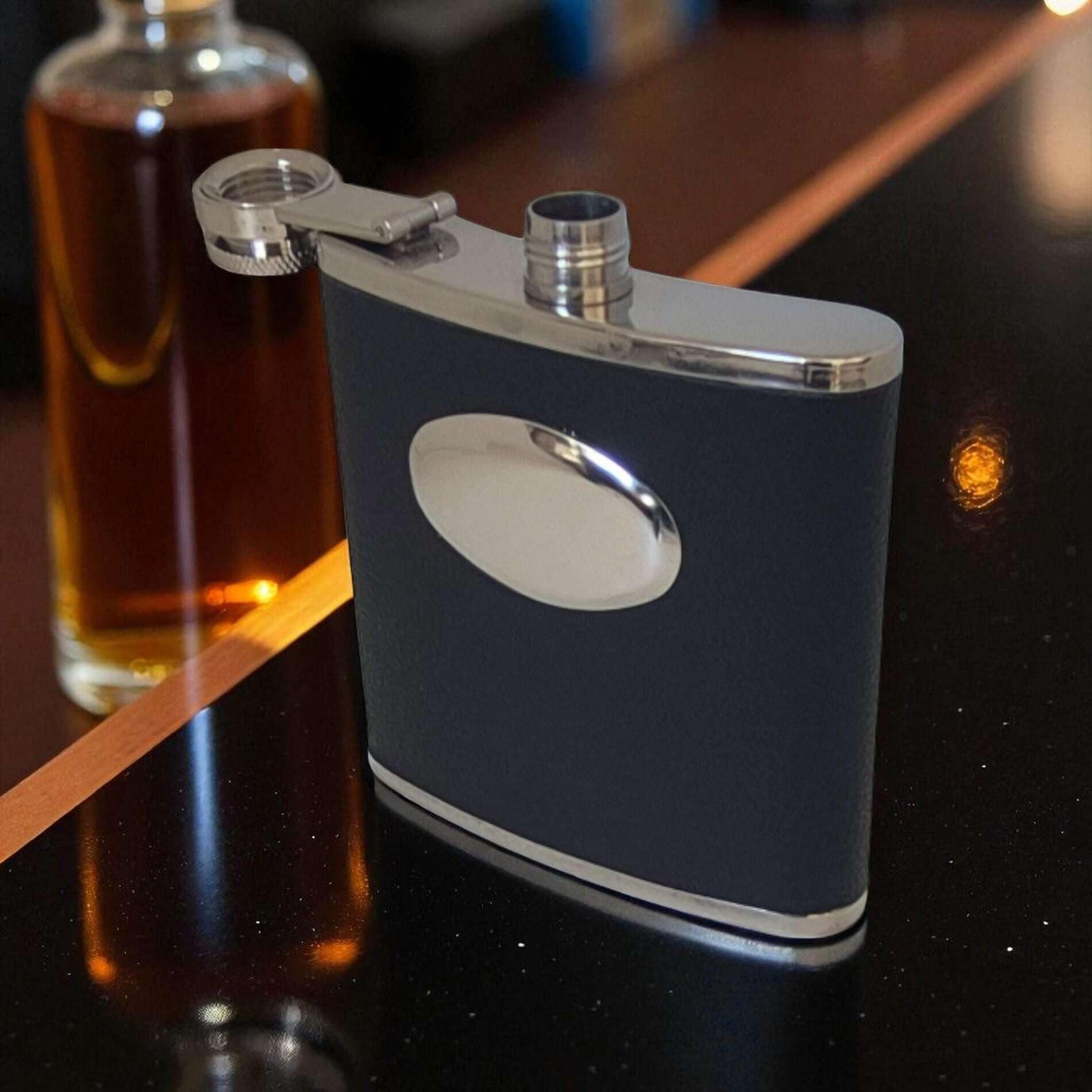Engravable Hip Flask – 6oz Stainless Steel with Leatherette Wrap - Image 2