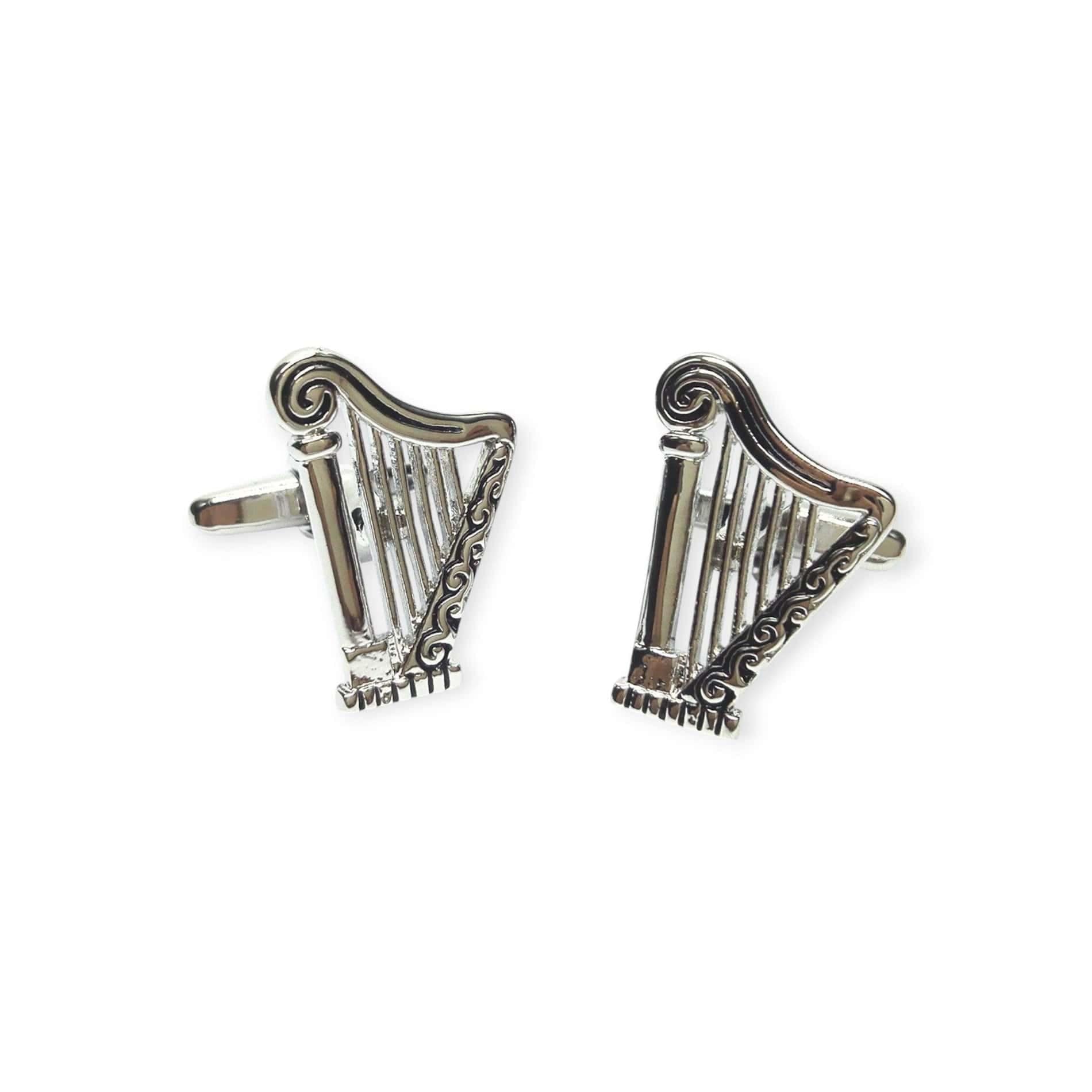 Irish Harp Cufflinks – Oxidised Silver Tone - Image 3