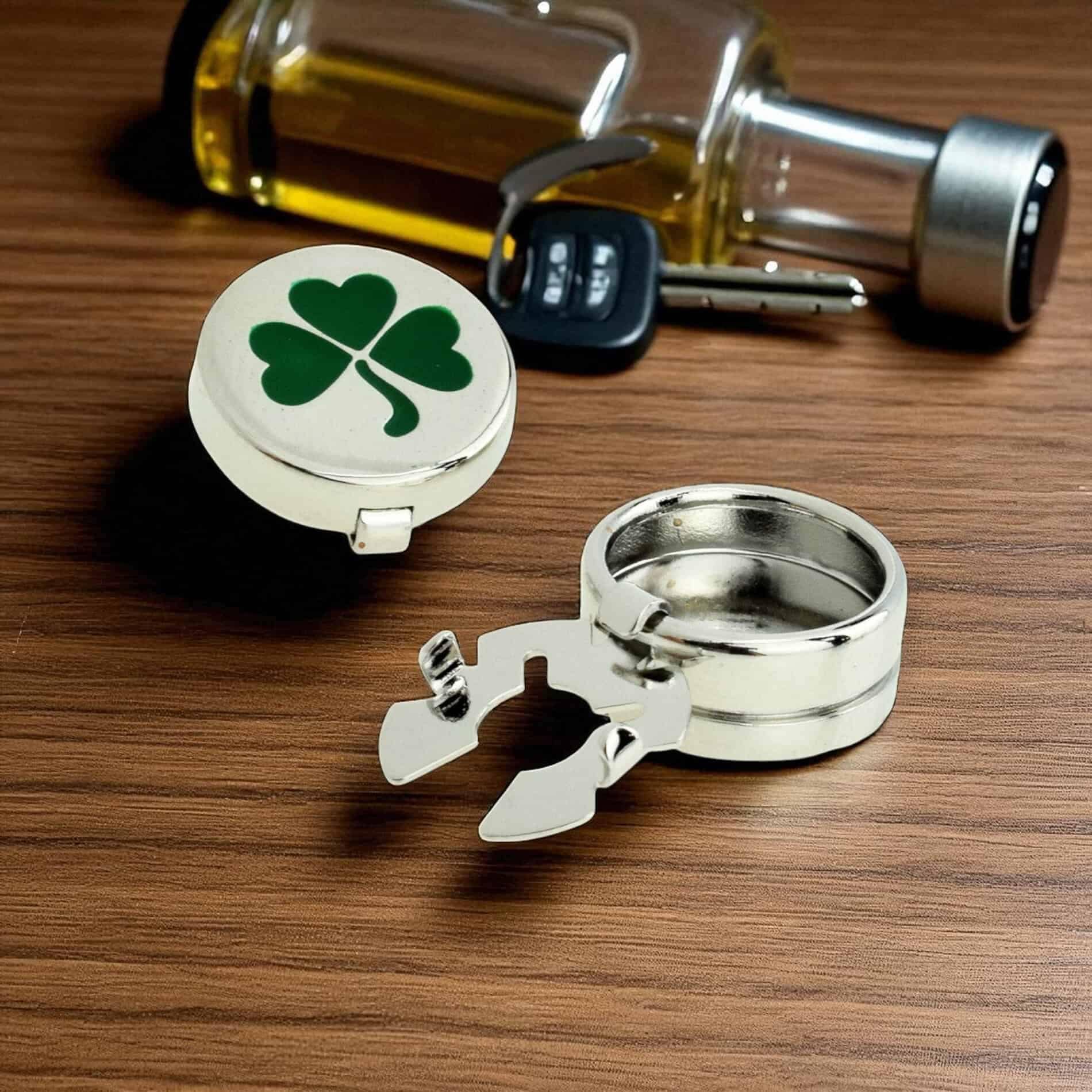 Shamrock Cuff Button Covers – Silver Tone with Green Detail