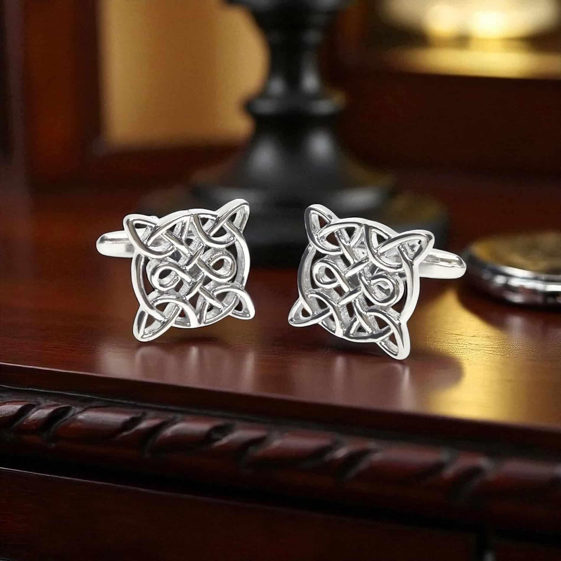 Square Celtic Knot Cufflinks – Irish Silver Tone Design - Irish Gifts & Accessories