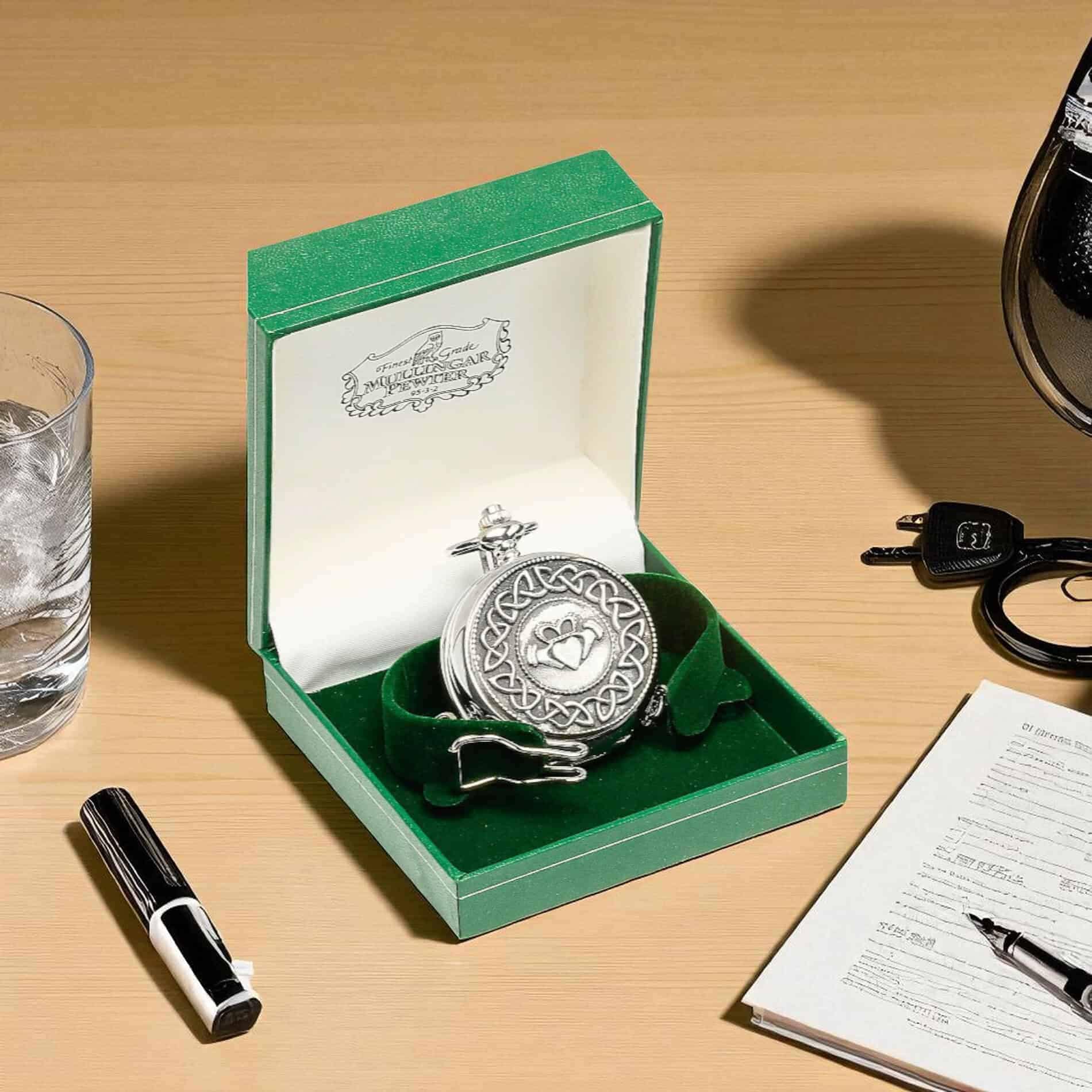 Mechanical Pocket Watch - Claddagh - Mullingar Pewter