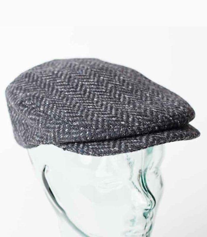 Dark Charcoal Herringbone - Donegal Tweed Cap with Large Peak - Image 3