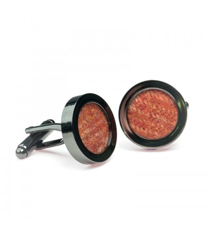 Irish-Donegal-Tweed-Cufflinks-Lichen-Orange-fabric