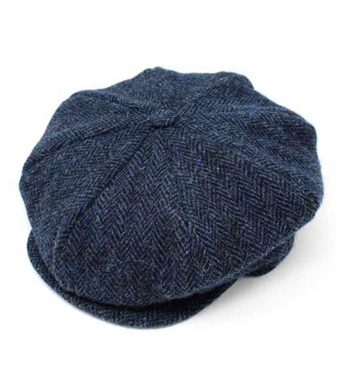 Harris Tweed Newsboy Cap - Navy Blue Herringbone