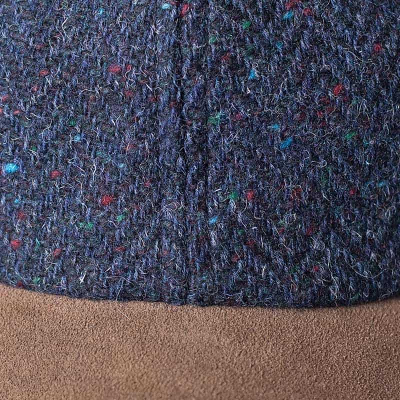 Navy Herringbone Donegal Tweed Baseball Cap with Leather Peak - Irish Caps – Heritage Style for Every Generation - Image 4