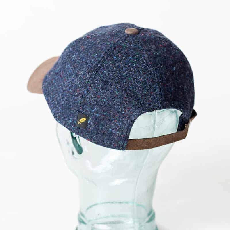 Navy Herringbone Donegal Tweed Baseball Cap with Leather Peak - Irish Caps – Heritage Style for Every Generation - Image 2